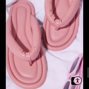 Pink Wide Fit Leather Extreme Padded Toe Thong Mule Sandals